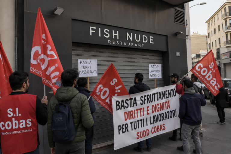 Sudd Cobas protesta davanti a un ristorante di Prato